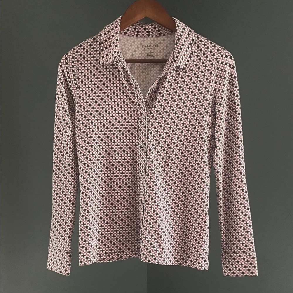 Talbots Casual Button-Down Shirt - Black and White Pattern
